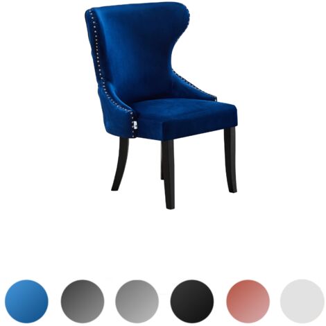 Sedia da pranzo singola Mayfair LUX in velluto con gambe in legno - Sedia da pranzo - Sedia imbottita - Sedia da pranzo moderna - Blu reale