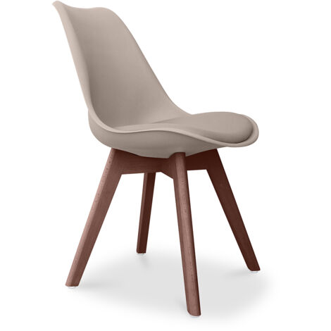 PRIVATEFLOOR Sedia da pranzo Denisse stile scandinavo Premium Design con cuscino - Gambe scure Talpa Pelle sintetica, Legno di faggio, PP - Talpa