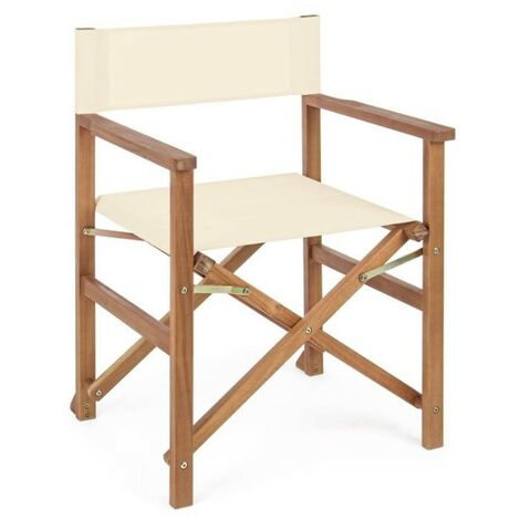 Sedia Da Regista Noemi Ecru Con Struttura In Legno Di Acacia Con Finitura Ad Olio E Seduta In Tessuto Di Poliestere Beige