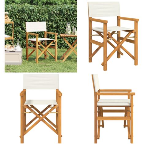 Sedia da Regista Pieghevole Crema in Legno Massello di Teak - Sedia da giardino - Sedia pieghevole