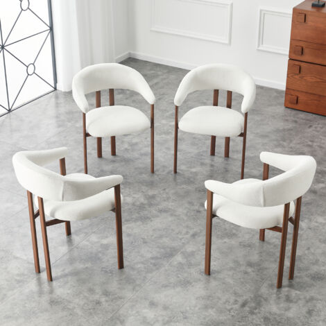 Sedia da sala da pranzo imbottita in lino con piedi in ferro, in bianco