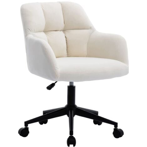 Sedia da Scrivania Girevole Sedia da Ufficio Imbottita con Rotelle Regolabile in Altezza per Studio, Velluto, Bianco
