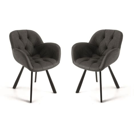 Sedia da soggiorno in ecopelle Antracite gambe metallo CELIA Set 2 pz