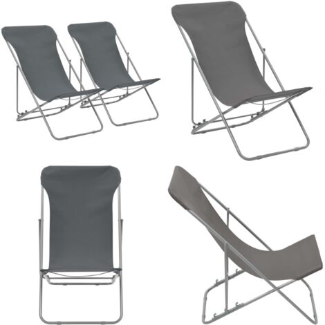 Sedia da Spiaggia Pieghevole 2 pz Acciaio Tessuto Oxford Grigio - Sedie da giardino - Sedie pieghevoli