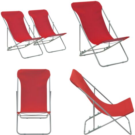 Sedia da Spiaggia Pieghevole 2 pz Acciaio Tessuto Oxford Rosso - Sedia da giardino - Sedia pieghevole