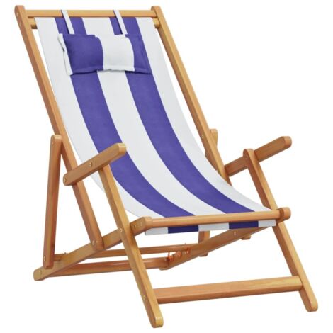 Sedia da Spiaggia Pieghevole Blu/Bianco in Eucalipto e Tessuto vidaXL