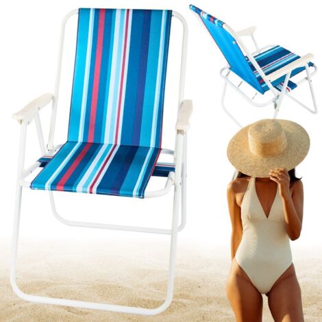 Sedia da spiaggia pieghevole blu righe (6)