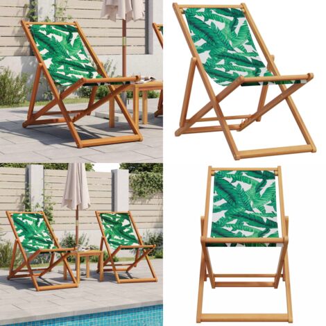 Sedia da Spiaggia Pieghevole Foglie Legno Eucalipto e Tessuto - Sdraio - Sdraio in legno