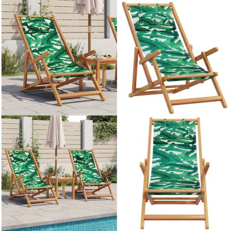 Sedia da Spiaggia Pieghevole Foglie Legno Eucalipto e Tessuto - Sedia da giardino - Sedia pieghevole