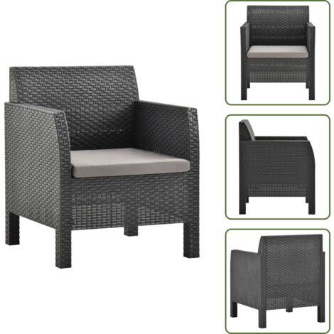 Sedia da terrazza - vidaXL Sedia da giardino con cuscino antracite 63x65x76 cm PP Rattan - Sedia da patio