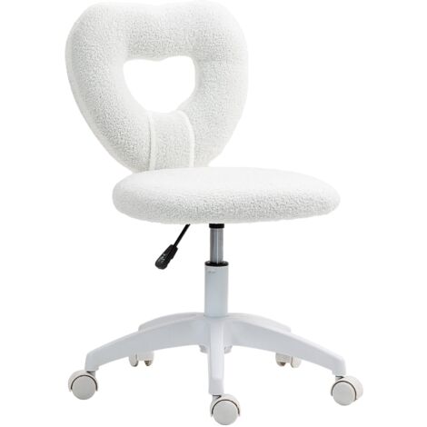 Sedia da Ufficio 45x56x78-88 cm con Schienale a Cuore in Velluto Teddy e Plastica Bianco