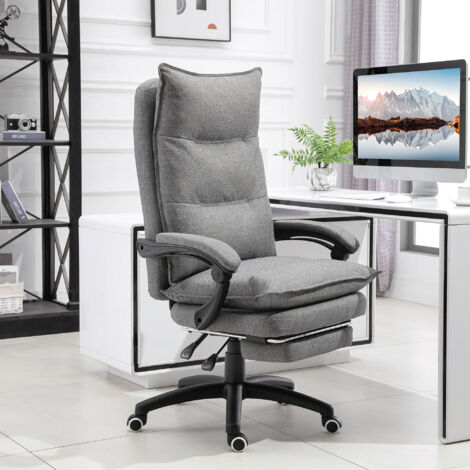 Sedia da Ufficio ad Altezza Regolabile con 6 Punti Massaggianti e Telecomando, Sedia Ergonomica in Tessuto Effetto Lino, 70x62x120-130 cm, Grigio