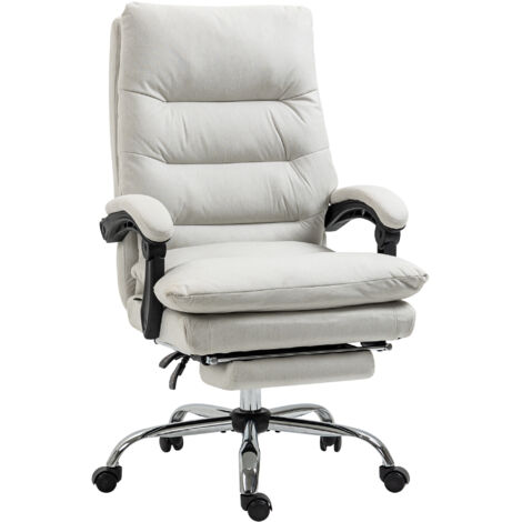 Sedia da ufficio con funzione massaggio, schienale reclinabile di 135°, altezza regolabile, portata 120 kg, similpelle, 65x72x109-117cm, bianco crema