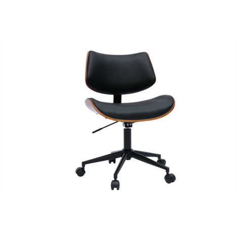 Sedia da ufficio con rotelle design nero, legno noce scuro e metallo nero MALMO
