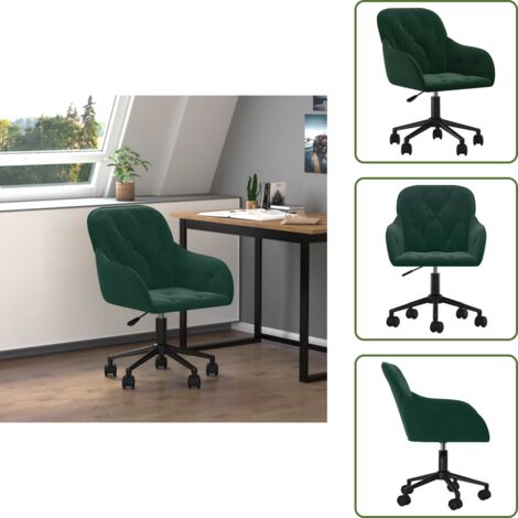 Sedia da ufficio con rotelle - vidaXL Sedia da Ufficio Girevole Verde Scuro in Velluto - Sedia da ufficio regolabile