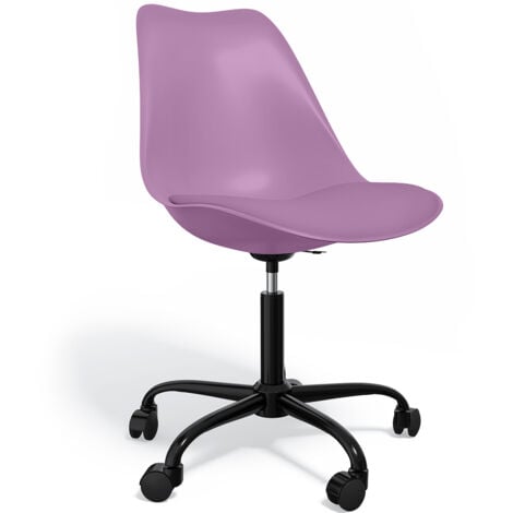 Sedia da ufficio con ruote - Sedia girevole per scrivania - Struttura nera Tulip Viola pastello - Pelle  Vegan, Metallo, PP