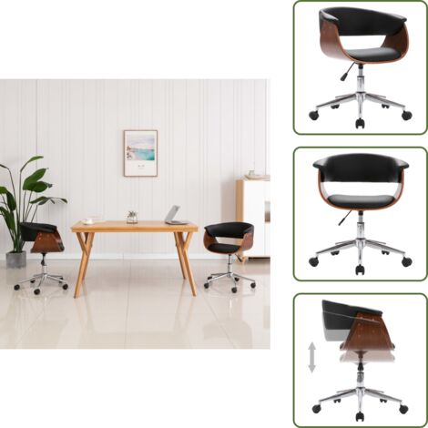 Sedia da ufficio con ruote - vidaXL Sedia da Ufficio Girevole Nera in Legno Piegato e Similpelle - Sedia da ufficio in similpelle