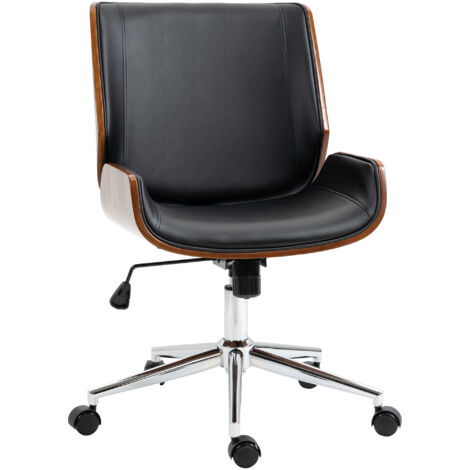 Sedia da Ufficio Design Vintage Imbottita in Finta Pelle Struttura in Legno di Pioppo Nero e Marrone Scuro