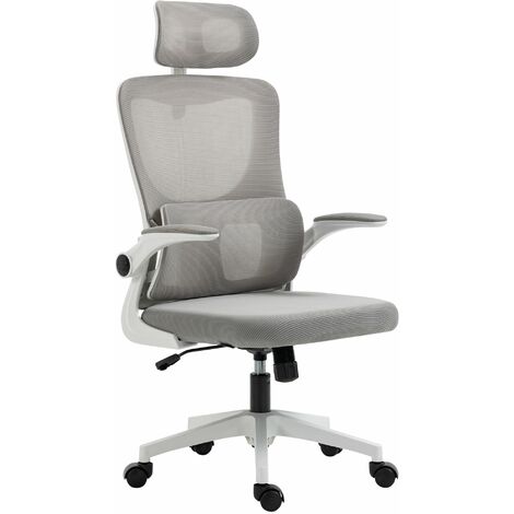 Sedia da Ufficio Direzionale 60x59x114-122 cm con Poggiatesta in Poliestere Grigio