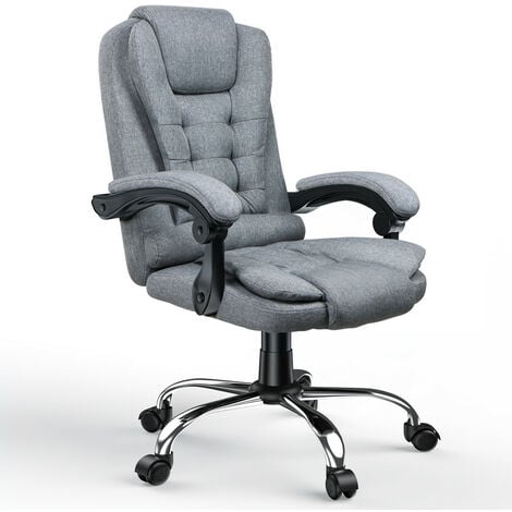 Sedia da Ufficio Ergonomica - BIGZZIA Poltrona Direzionale con Sedile Largo - Sedia Ufficio Reclinabile con Braccioli Imbottiti et Altezza Regolabile - Rotelle Silenziose - Grigio