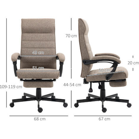 Sedia da Ufficio Ergonomica con Altezza Regolabile, Poggiapiedi Incluso e Seduta Imbottita, 68x67x109-119 cm, Marrone