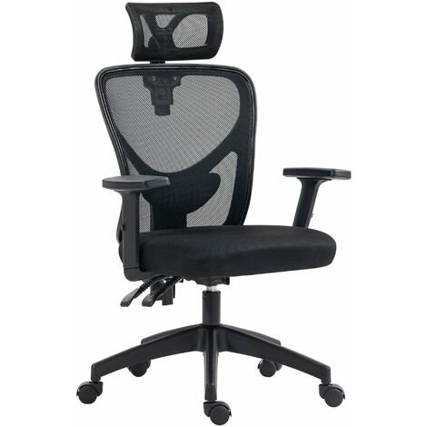 Sedia da Ufficio Ergonomica con Altezza Regolabile Supporto Lombare e Poggiatesta 66x61x106-116 cm  Nero