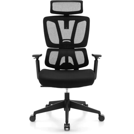 Sedia da ufficio ergonomica con supporto lombare a forma di N, Sedia da scrivania regolabile e inclinabile Nero