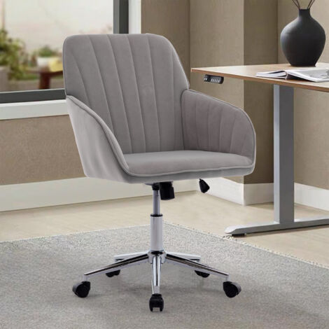 Sedia da ufficio ergonomica girevole a 360°, regolabile in altezza da 50 a 59 cm, schienale confortevole, rivestimento in velluto grigio.
