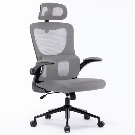 Sedia da Ufficio Ergonomica Grigio Rete Traspirante Supporto Lombare Poggiatesta