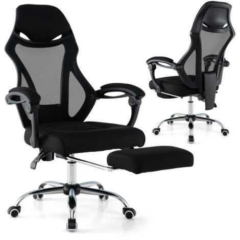 Sedia da ufficio ergonomica in rete con schienale inclinabile e altezza regolabile, Poltrona girevole Nero