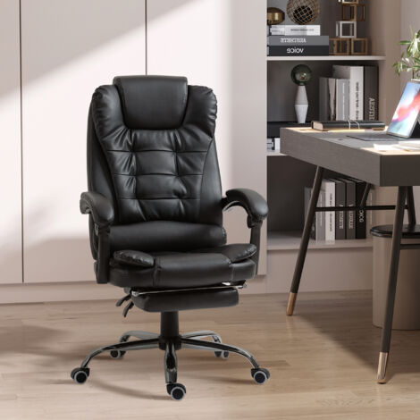 Sedia da Ufficio Ergonomica Presidenziale in Pelle PU con Supporto Lombare, Poltrona da Ufficio Girevole con Schienale Alto Reclinabile 145°, Altezza Regolabile e Poggiapiedi Estraibile, Nero
