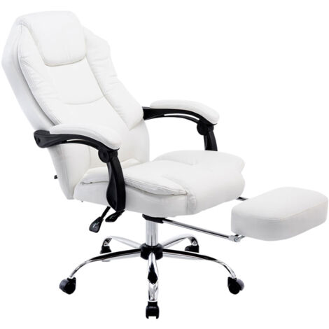 Sedia da ufficio ergonomica sintetica bianca con poggiapiedi e braccioli BUR10378