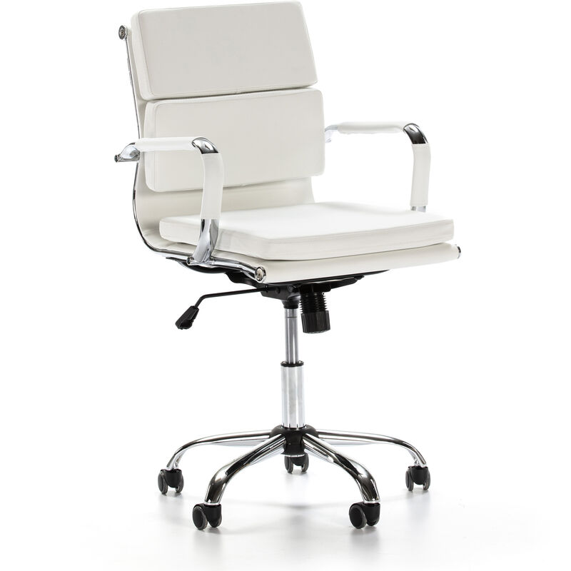 Sedia da Ufficio Fenix reclinabile Bianco, Ecopelle, Sedia Executive con poggiatesta Imbottito, Altezza Regolabile, Design ergonomico