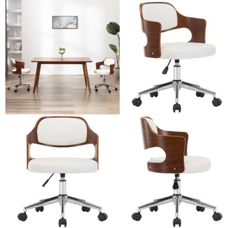 Sedia da Ufficio Girevole Bianca in Legno Piegato e Similpelle - Sedia da ufficio in legno - Sedia da ufficio con ruote