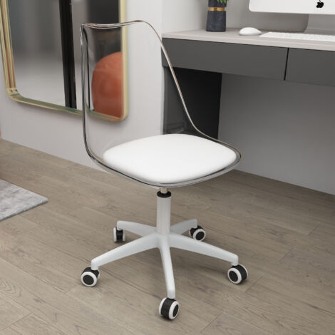 Sedia da ufficio girevole, con schienale trasparente, sedia da scrivania robusta, comoda e durevole, struttura solida, bianco