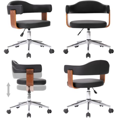Sedia da Ufficio Girevole Nera in Legno Piegato e Similpelle - Sedia da ufficio in legno - Sedia da ufficio con ruote