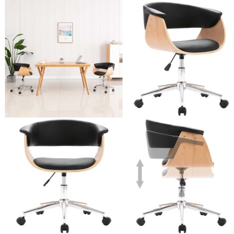 Sedia da Ufficio Girevole Nera in Legno Piegato e Similpelle - Seduta in legno - Schienale ergonomico