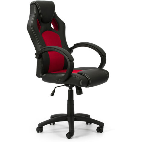 Sedia da Ufficio Hamilton sollevabile e reclinabile Rivestita in Ecopelle e Tessuto Rete, Colore Nero e Rosso, braccioli Imbottiti