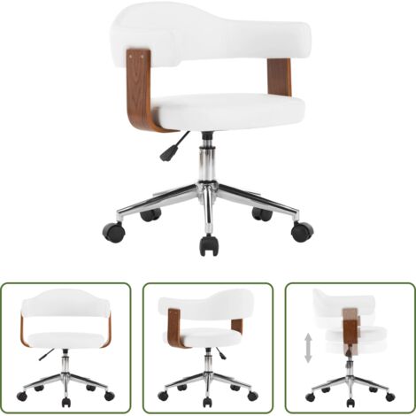 Sedia da ufficio in legno -  Sedia da Ufficio Girevole Bianca in Legno Piegato e Similpelle