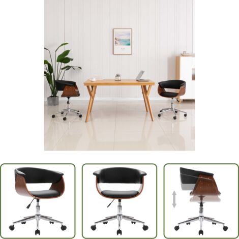 Sedia da ufficio in legno -  Sedia da Ufficio Girevole Nera in Legno Piegato e Similpelle