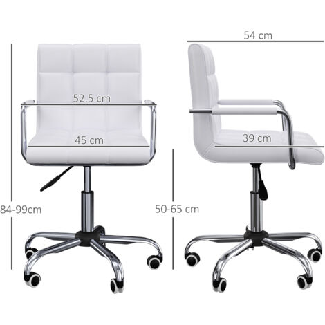Sedia da Ufficio in pelle PU Bianca con 5 Ruote Girevoli, Imbottitura e Altezza Regolabile, 52.5x54x84-99cm