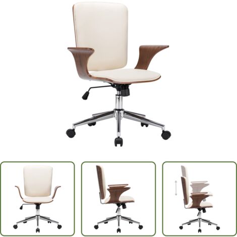 Sedia da ufficio in similpelle -  Sedia da Ufficio Girevole in Similpelle e Legno Curvato