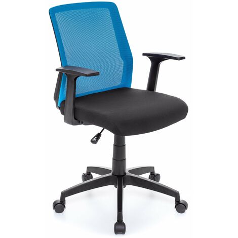 Sedia da ufficio su ruote, Poltrona elevabile con braccioli, Sedia in  tessuto imbottito con schienale in rete, cm 62x50h84/93, colore Nero e Blu,  Con imballo rinforzato