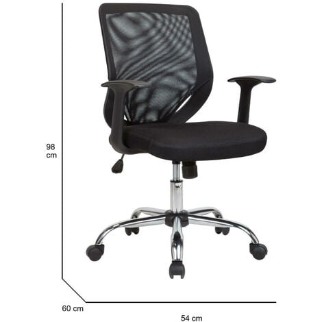 Sedia da ufficio Dachi, Poltrona direzionale a rete con braccioli, Seduta ergonomica  da ufficio, 66x68h120/132 cm, Nero