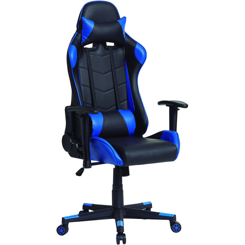 Vs Venta-stock - Sedia da ufficio professionale Blu Gaming Racer, Sedia con braccioli, supporto e cuscino lombare (Tessuti sintetici, inclinazione e