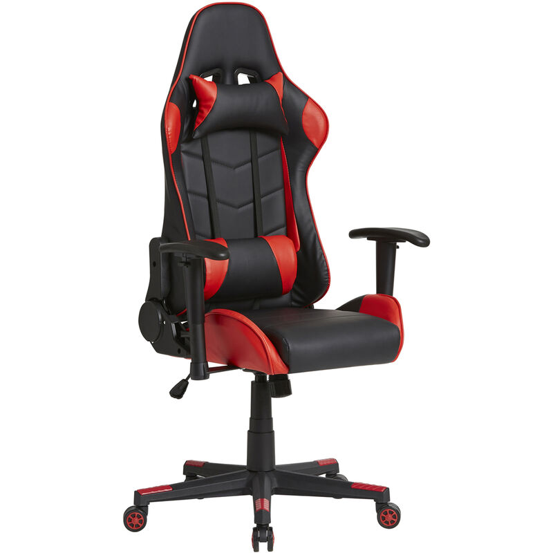 Vs Venta-stock - Sedia da ufficio professionale Gaming Racer Rosso, Sedia con braccioli, supporto e cuscino lombare (Tessuti sintetici, inclinazione