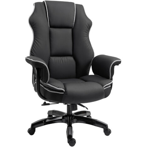 Sedia da ufficio regolabile in altezza con funzione di oscillazione, ergonomica, girevole a 360°, con braccioli, similpelle, nera, 76x80x118-124 cm