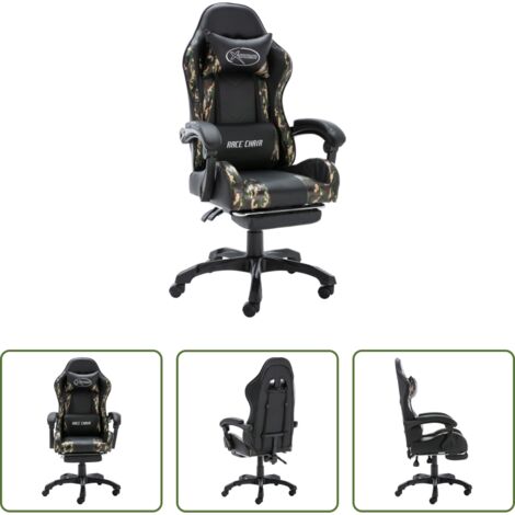 Sedia da ufficio -  Sedia da Gaming con Poggiapiedi Nera e Mimetica in Similpelle