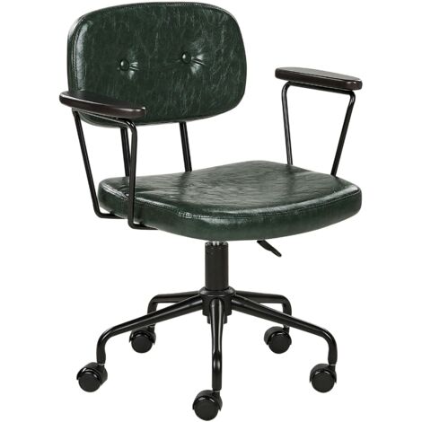HOMCOM Sedia Ufficio Vintage In Legno E Ecopelle – Senza Braccioli, Girevole Con Ruote In PU