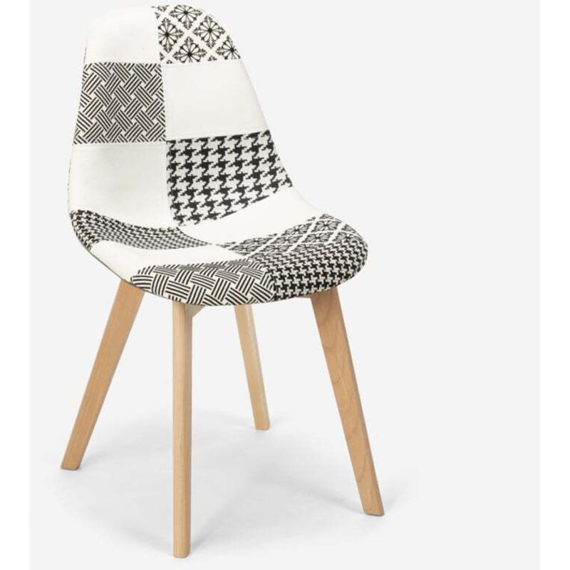 Ahd Amazing Home Design – Chaise patchwork scandinave en bois et tissu multicolore – Hauteur d'assise 43 cm – Pour salle à manger et bar –